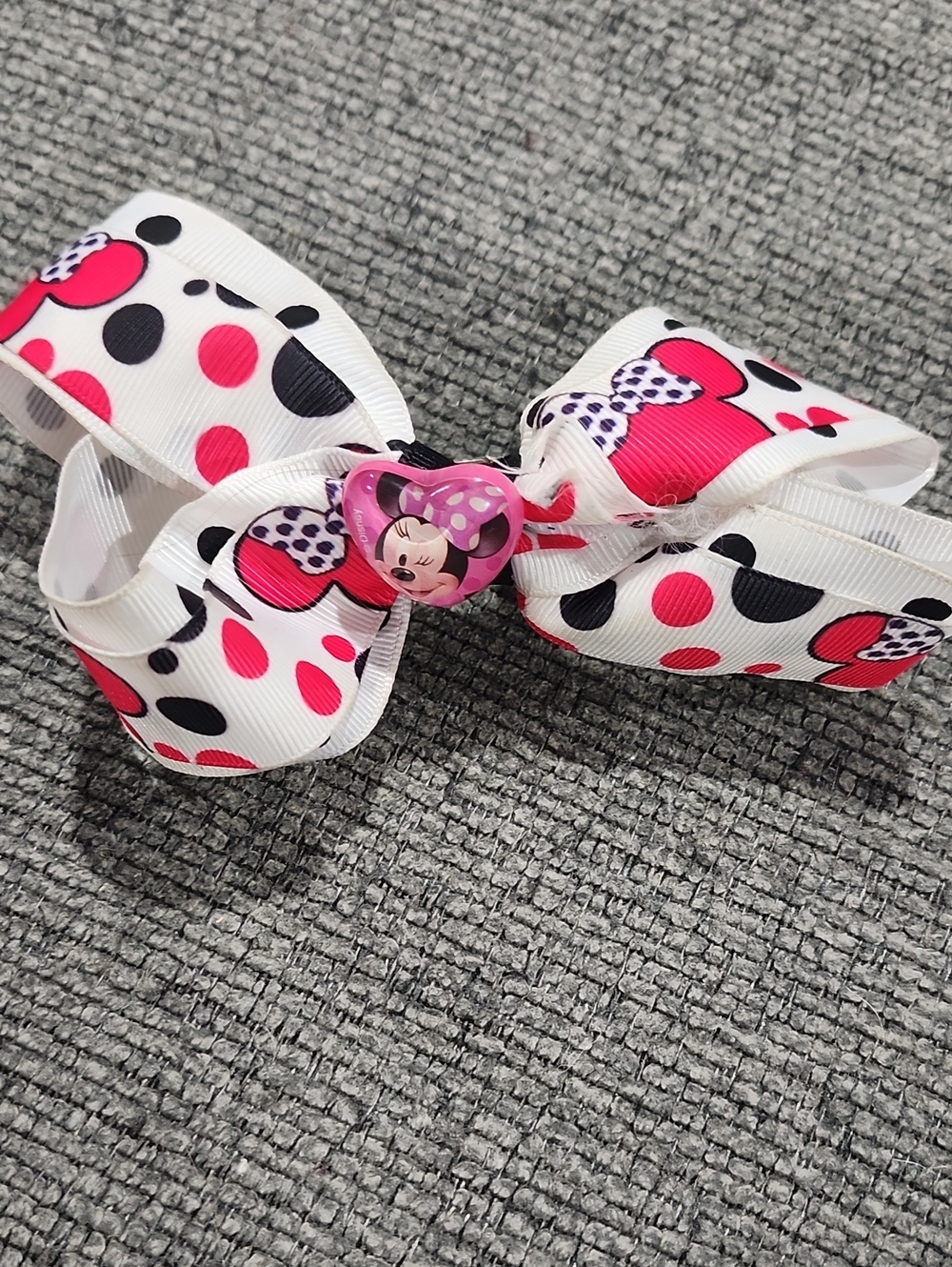 Kids Polka Dot Hair Bow with Pink Minnie Charm